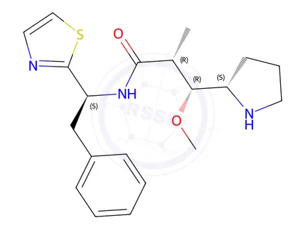 Chemical structure of (αR,βR,2S)-β-Methoxy-α-methyl-N-[(1S)-2-phenyl-1-(2-thiazolyl)ethyl]-2-pyrrolidinepropanamide