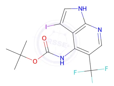 Chemical structure of tert-Butyl (3-iodo-5-(trifluoromethyl)-1H-pyrrolo[2,3-b]pyridin-4-yl)carbamate