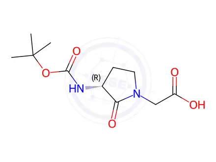 Chemical structure of (R)-3-(Boc-amino)-2-oxo-1-pyrrolidine-acetic acid