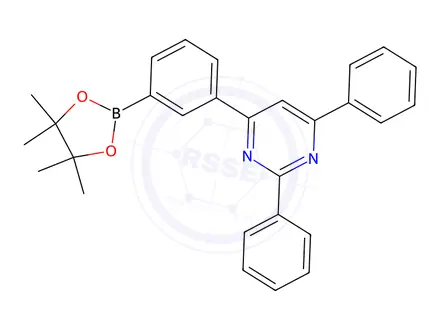 Chemical structure of 2,4-diphenyl-6-(3-(4,4,5,5-tetramethyl-1,3,2-dioxaborolan-2-yl)phenyl)pyrimidine