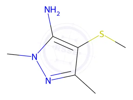 Chemical structure of Pyrazole, 5-amino-1,3-dimethyl-4-(methylthio)-(8CI)