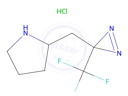 Chemical structure of 2-{[3-(trifluoromethyl)-3H-diazirin-3-yl]methyl}pyrrolidine hydrochloride