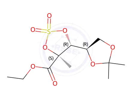 Chemical structure of (4S,5R)-Ethyl 5-((R)-2,2-dimethyl-1,3-dioxolan-4-yl)-4-methyl-1,3,2-dioxathiolane-4-carboxylate 2,2-dioxide
