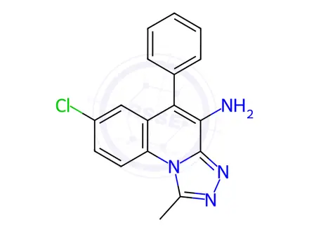 Chemical structure of 7-Chloro-1-methyl-5-phenyl-[1,2,4]triazolo[4,3-a]quinolin-4-amine