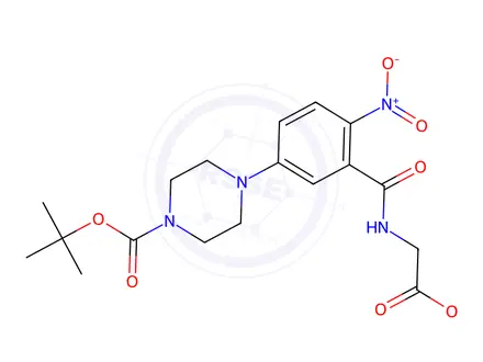 Chemical structure of tert-Butyl 4-(3-((2-ethoxy-2-oxoethyl)carbamoyl)-4-nitrophenyl)piperazine-1-carboxylate