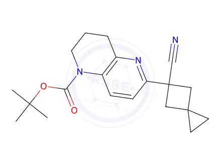 Chemical structure of Tert-butyl 6-(5-cyanospiro[2.3]Hexan-5-yl)-3,4-dihydro-1,5-naphthyridine-1(2H)-carboxylate