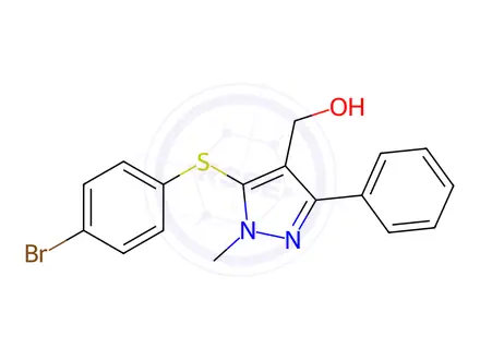 Chemical structure of {5-[(4-Bromophenyl)sulfanyl]-1-methyl-3-phenyl-1H-pyrazol-4-yl}methanol