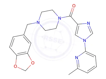 Chemical structure of 1-[(2H-1,3-Benzodioxol-5-yl)methyl]-4-[1-(6-methylpyridin-2-yl)-1H-imidazole-4-carbonyl]piperazine