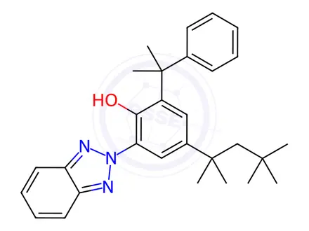 Chemical structure of 2-(1-Methyl-1-phenylethyl)-4-(1,1,3,3-tetramethylbutyl)-6-(benzotriazol-2-yl)phenol
