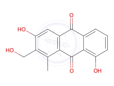 Chemical structure of 3,8-dihydroxy-2-(hydroxymethyl)-1-methylanthracene-9,10-dione