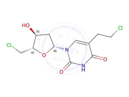 Chemical structure of 5-(2-Chloroethyl)-1-(5-(chloromethyl)-4-hydroxytetrahydrofuran-2-yl)pyrimidine-2,4(1H,3H)-dione