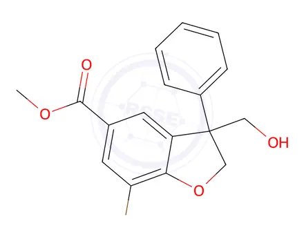 Chemical structure of Methyl 7-bromo-3-(hydroxymethyl)-3-phenyl-2,3-dihydrobenzofuran-5-carboxylate