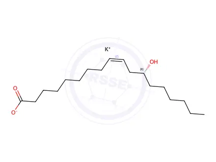 Chemical structure of 9-Octadecenoic acid, 12-hydroxy-, potassium salt
