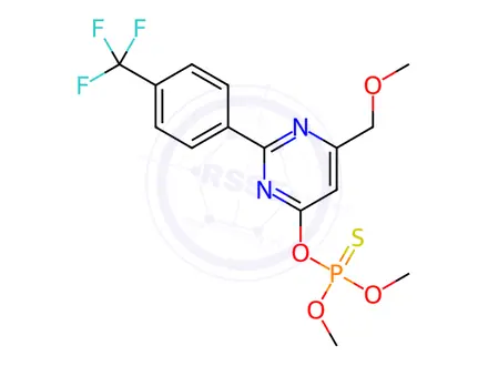 Chemical structure of O-{6-(methoxymethyl)-2-[4-(trifluoromethyl)phenyl]pyrimidin-4-yl} O,O-dimethyl phosphothioate