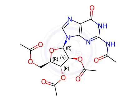 Chemical structure of (2R,3S,4R,5R)-2-(2-Acetamido-6-oxo-3,6-dihydro-9H-purin-9-yl)-5-(acetoxymethyl)tetrahydrofuran-3,4-diyl diacetate