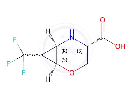 Chemical structure of 2-Oxa-5-azabicyclo[4.1.0]heptane-4-carboxylic acid, 7-(trifluoromethyl)-, (1R,4R,6S)-rel-