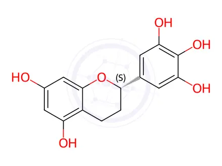 Chemical structure of (S)-5-(5,7-dihydroxychroman-2-yl)benzene-1,2,3-triol