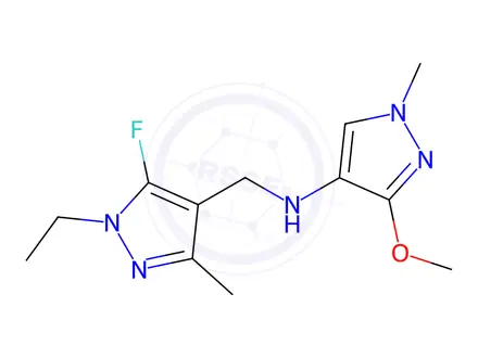 Chemical structure of N-[(1-ethyl-5-fluoro-3-methyl-1H-pyrazol-4-yl)methyl]-3-methoxy-1-methyl-1H-pyrazol-4-amine