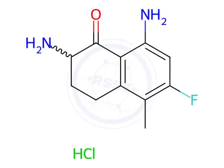 Chemical structure of 2,8-diamino-6-fluoro-5-methyl-3,4-dihydronaphthalen-1(2H)-one hydrochloride