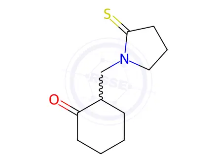 Chemical structure of Cyclohexanone, 2-[(2-thioxo-1-pyrrolidinyl)methyl]-