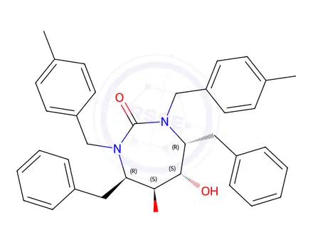 Chemical structure of (4R,5S,6S,7R)-4,7-dibenzyl-5,6-dihydroxy-1,3-bis[(4-methylphenyl)methy l]-1,3-diazepan-2-one