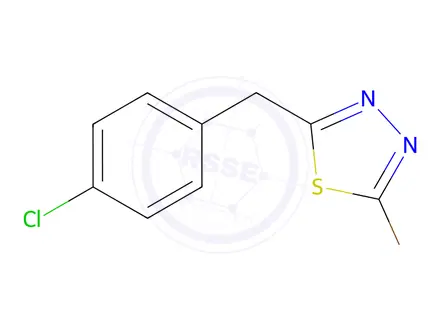 Chemical structure of 2-bromo-5-[(4-chlorophenyl)methyl]-1,3,4-thiadiazole