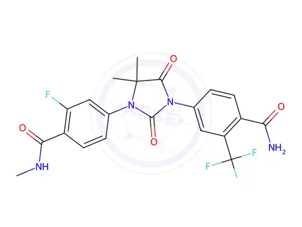 Chemical structure of 4-(3-(4-carbamoyl-3-(trifluoromethyl)phenyl)-5,5-dimethyl-2,4-dioxoimidazolidin-1-yl)-2-fluoro-N-methylbenzamide