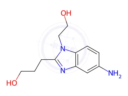 Chemical structure of 3-[5-Amino-1-(2-hydroxy-ethyl)-1H-benzoimidazol-2-yl]-propan-1-ol dihydrochloride