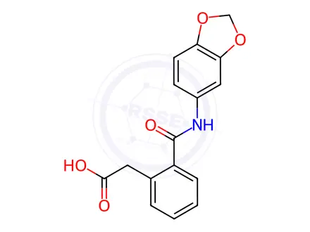 Chemical structure of 2-{2-[(1,3-benzodioxol-5-ylamino)carbonyl]phenyl}acetic acid