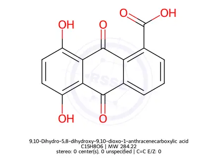 Chemical structure of 9,10-Dihydro-5,8-dihydroxy-9,10-dioxo-1-anthracenecarboxylic acid