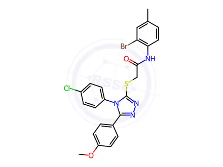 Chemical structure of N-(2-Bromo-4-methylphenyl)-2-((4-(4-chlorophenyl)-5-(4-methoxyphenyl)-4H-1,2,4-triazol-3-yl)thio)acetamide