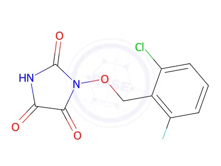 Chemical structure of 1-[(2-Chloro-6-fluorophenyl)methoxy]imidazolidine-2,4,5-trione