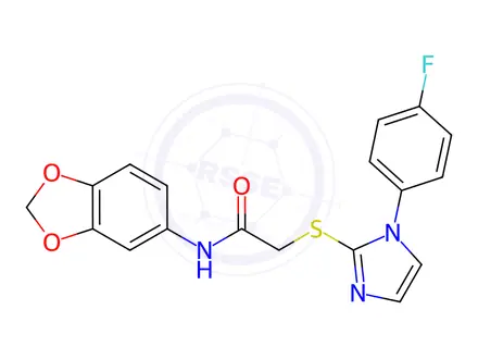 Chemical structure of N-(Benzo[d][1,3]dioxol-5-yl)-2-((1-(4-fluorophenyl)-1H-imidazol-2-yl)thio)acetamide