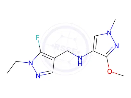 Chemical structure of N-[(1-ethyl-5-fluoro-1H-pyrazol-4-yl)methyl]-3-methoxy-1-methyl-1H-pyrazol-4-amine