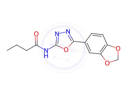 Chemical structure of N-(5-(Benzo[d][1,3]dioxol-5-yl)-1,3,4-oxadiazol-2-yl)butyramide