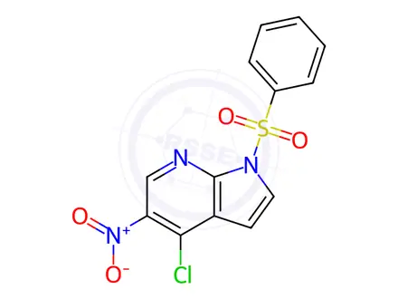 Chemical structure of 1-(benzenesulfonyl)-4-chloro-5-nitro-1H-pyrrolo[2,3-b]pyridine