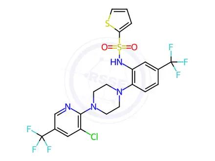 Chemical structure of N-(2-(4-(3-chloro-5-(trifluoromethyl)pyridin-2-yl)piperazin-1-yl)-5-(trifluoromethyl)phenyl)thiophene-2-sulfonamide