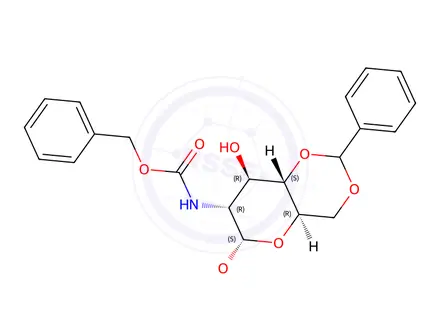 Chemical structure of Benzyl ((4aR,6S,7R,8R,8aS)-8-hydroxy-6-methoxy-2-phenylhexahydropyrano[3,2-d][1,3]dioxin-7-yl)carbamate