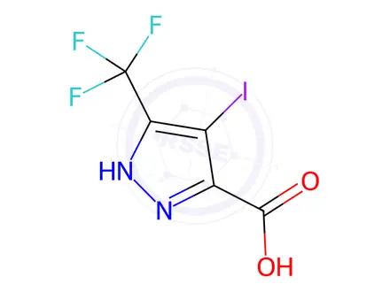 Chemical structure of 4-iodo-3-(trifluoromethyl)-1H-pyrazole-5-carboxylic acid