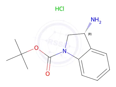 Chemical structure of (R)-3-Amino-2,3-dihydro-indole-1-carboxylic acid tert-butyl ester hydrochloride