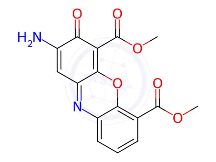 Chemical structure of 2-Amino-3-oxo-3H-phenoxazine-4,6-dicarboxylic acid dimethyl ester