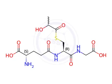 Chemical structure of (2S)-2-amino-4-[[(1R)-1-(carboxymethylcarbamoyl)-2-(2-hydroxypropanoylsulfanyl)ethyl]carbamoyl]butanoic acid