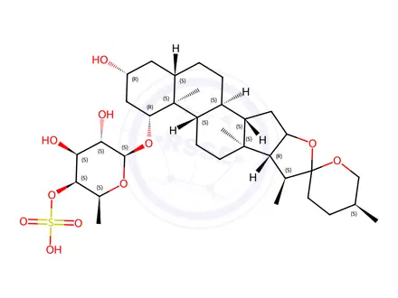 Chemical structure of 1-O-(fucopyranosyl-(4'-sulfate))-5-spirostane-1,3-diol