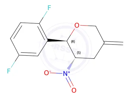 Chemical structure of (2R,3S)-2-(2,5-Difluorophenyl)tetrahydro-5-methylene-3-nitro-2H-pyran