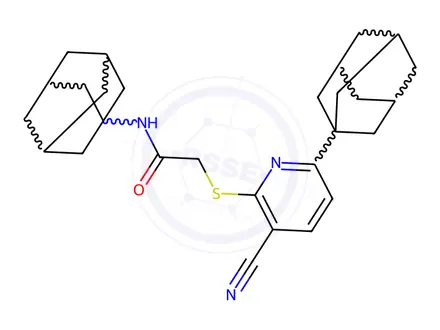 Chemical structure of N-(Adamantan-1-yl)-2-{[6-(adamantan-1-yl)-3-cyanopyridin-2-yl]sulfanyl}acetamide