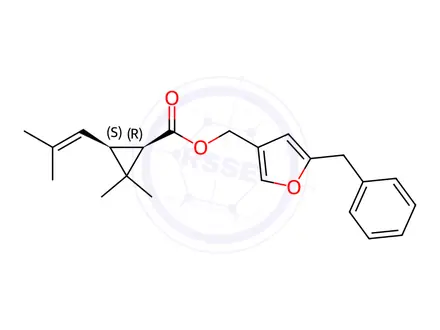 Chemical structure of (5-benzyl-2-furyl)methyl (1S,3S)-2,2-dimethyl-3-(2-methylprop-1-enyl)c yclopropane-1-carboxylate