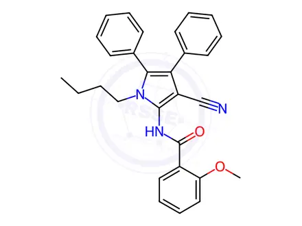 Chemical structure of N-(1-butyl-3-cyano-4,5-diphenyl-1H-pyrrol-2-yl)-2-methoxybenzamide
