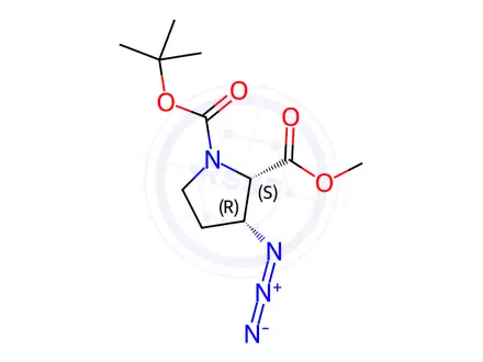 Chemical structure of O1-tert-butyl O2-methyl (2S,3R)-3-azidopyrrolidine-1,2-dicarboxylate