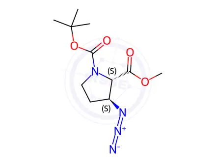 Chemical structure of O1-tert-butyl O2-methyl (2S,3S)-3-azidopyrrolidine-1,2-dicarboxylate