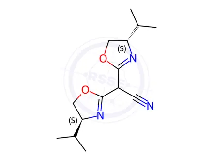 Chemical structure of 2-Oxazoleacetonitrile, α-[(4S)-4,5-dihydro-4-(1-methylethyl)-2-oxazolyl]-4,5-dihydro-4-(1-methylethyl)-, (4S)-